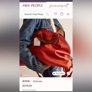 We The Free by Free People Red Tote Bag/ Satchel/ Oversized Bag.